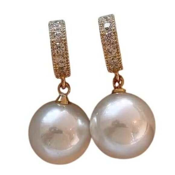 2/$24 Holywood Dressy Drop Earrings With Faux Pearls & CZ Accents - Picture 3 of 6